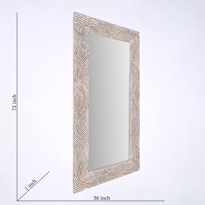 Wooden Wall Mirror | Rustic White Solid Wood Hand Carved Frame | Vintage Farmhouse Home Decor | Living Room, Bedroom & Entryway