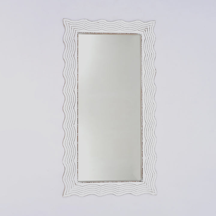 Wooden Wall Mirror | Rustic White Solid Wood Hand Carved Frame | Handmade Decorative Mirror Accent | Living Room, Bedroom & Entryway