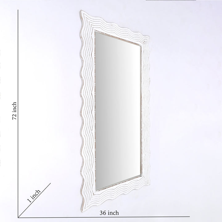 Wooden Wall Mirror | Rustic White Solid Wood Hand Carved Frame | Handmade Decorative Mirror Accent | Living Room, Bedroom & Entryway