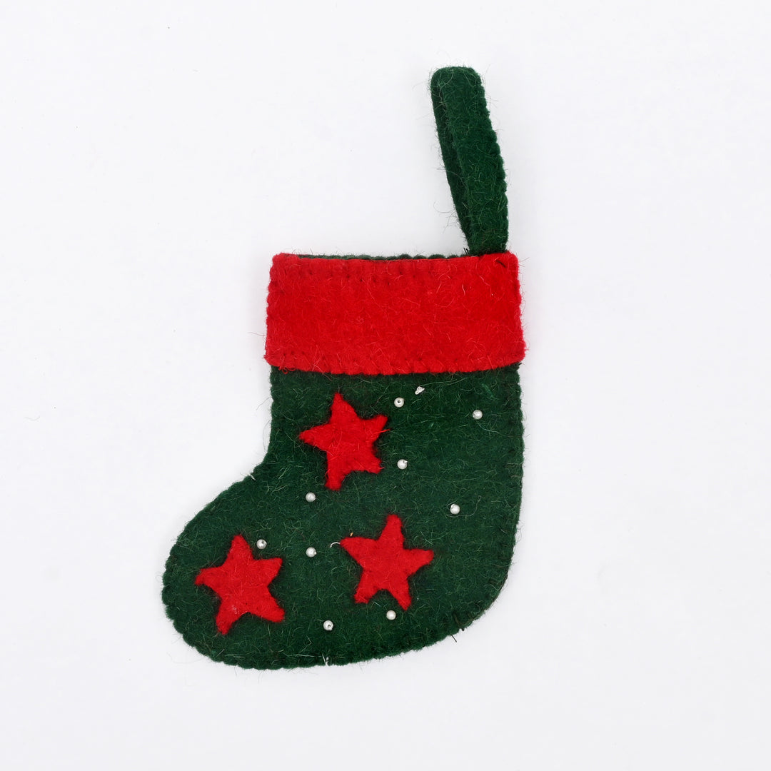 Green & Red Mini Christmas Stocking – 6" Festive Decor