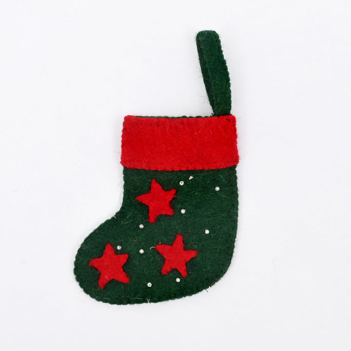 Green & Red Mini Christmas Stocking – 6" Festive Decor