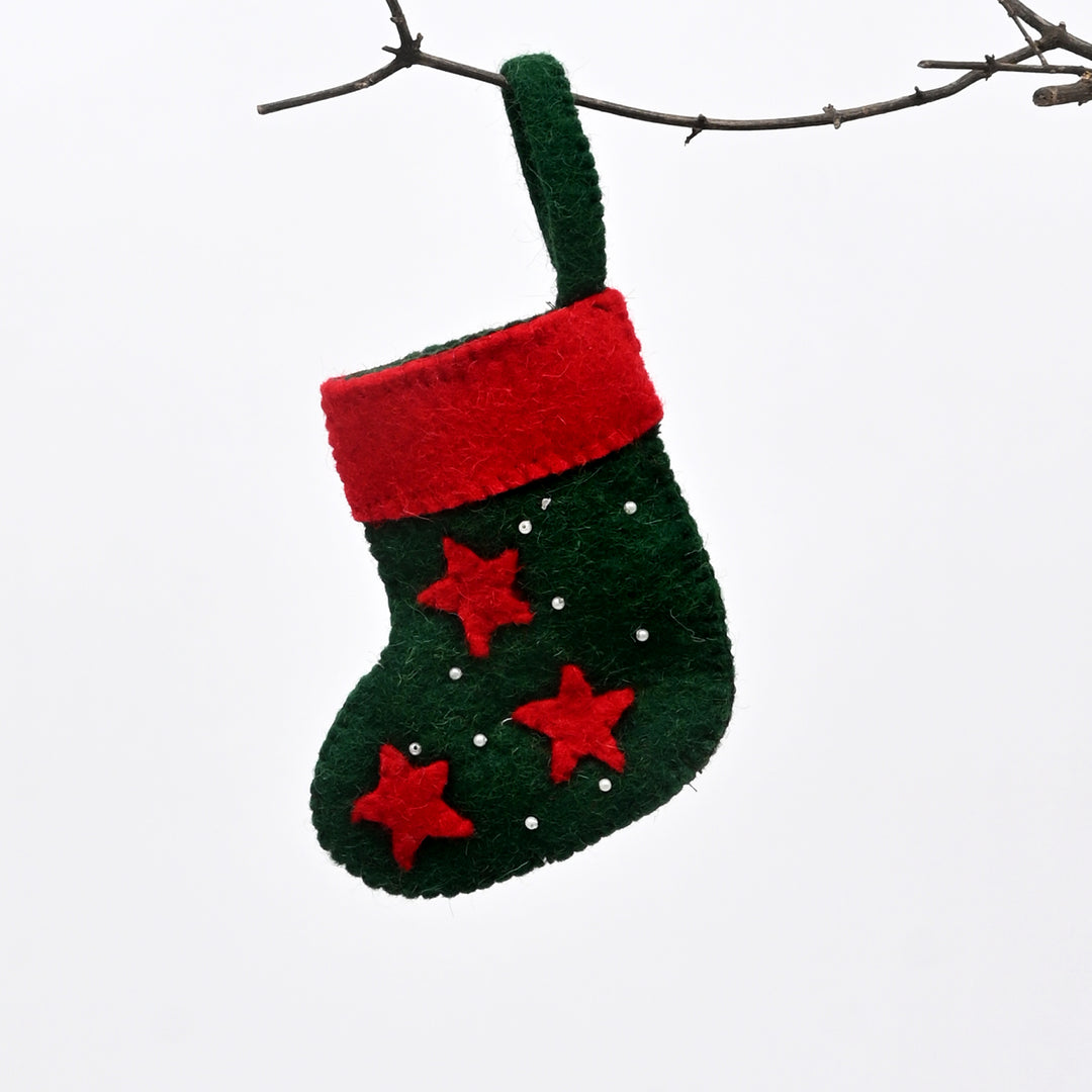 Green & Red Mini Christmas Stocking – 6" Festive Decor