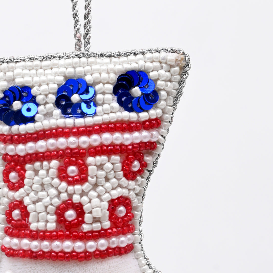 Decorative Hanging Stocking Ornament | White-Red-Blue Décor
