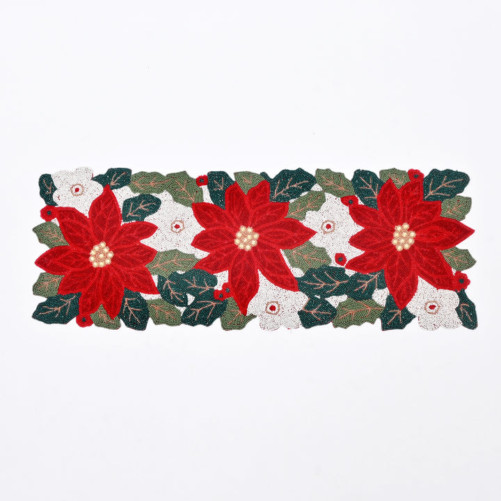 Table Runner | Beaded Embroidered Festive Table Decor | 36x13 in