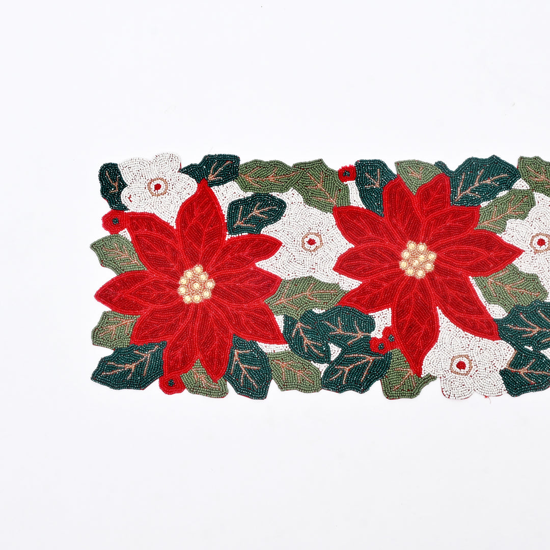 Table Runner | Beaded Embroidered Festive Table Decor | 36x13 in