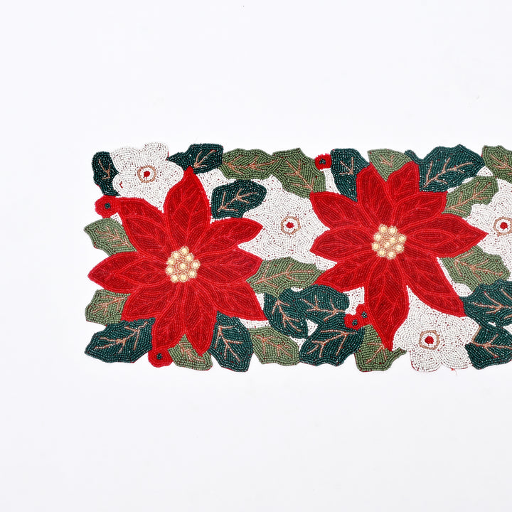 Table Runner | Beaded Embroidered Festive Table Decor | 36x13 in