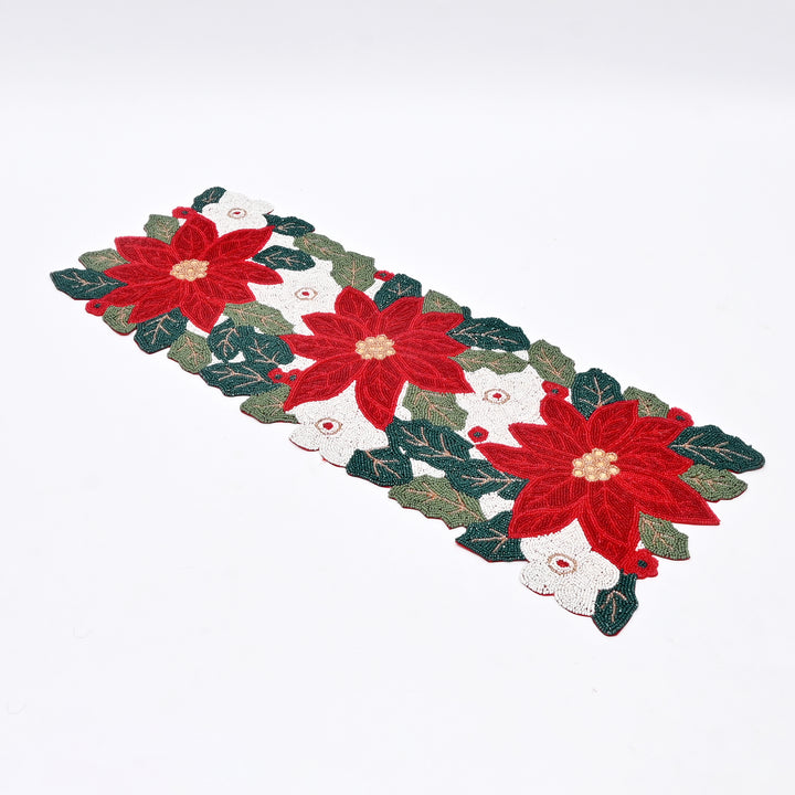 Table Runner | Beaded Embroidered Festive Table Decor | 36x13 in