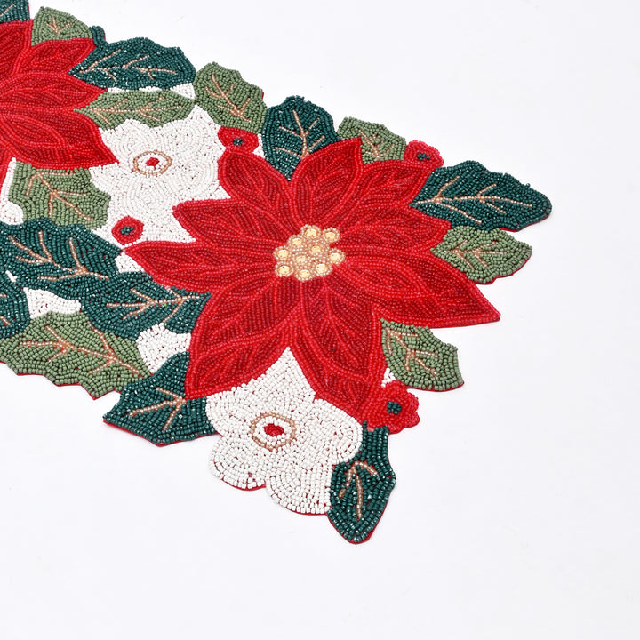 Table Runner | Beaded Embroidered Festive Table Decor | 36x13 in