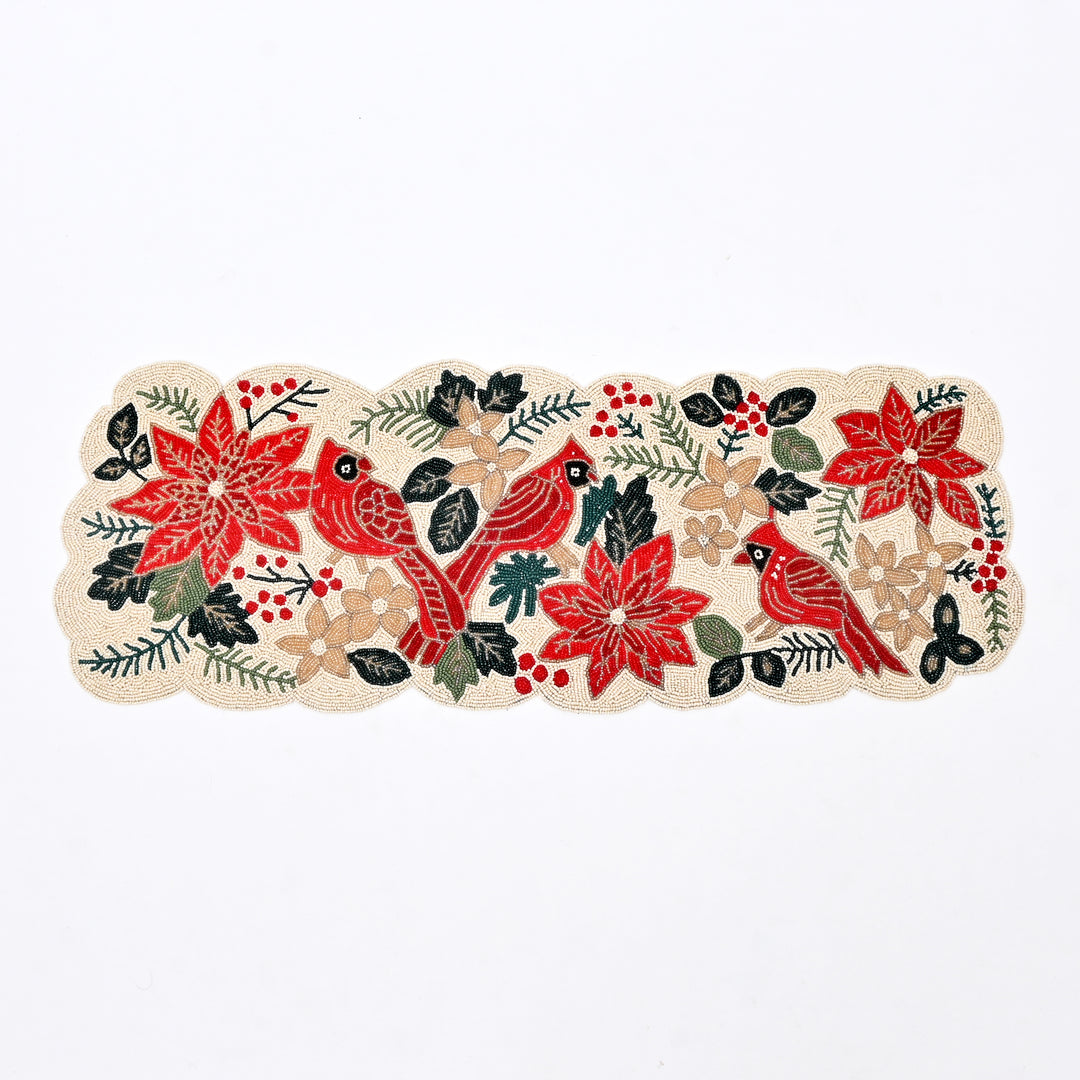 Table Runner | Handmade Beaded Embroidered Table Accent | 36x13"