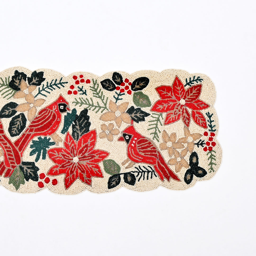 Table Runner | Handmade Beaded Embroidered Table Accent | 36x13"