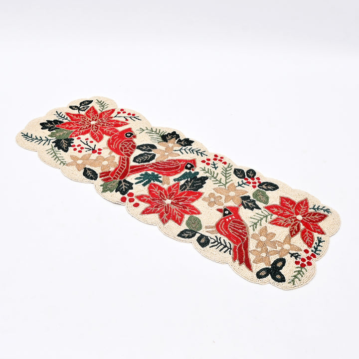 Table Runner | Handmade Beaded Embroidered Table Accent | 36x13"