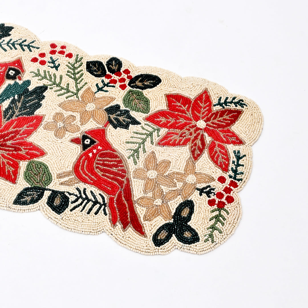 Table Runner | Handmade Beaded Embroidered Table Accent | 36x13"