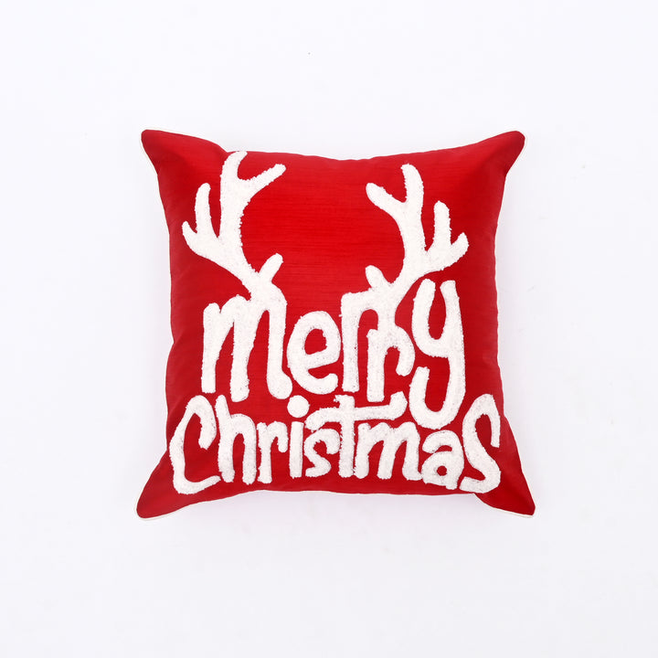 Decorative Pillow | Poly Dupion Pillow with Embroidery | 18x18" | Red