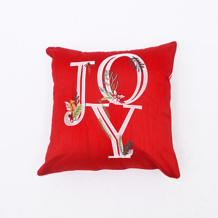 Decorative Pillow | Red Poly Dupion Pillow with Embroidery | 18x18"