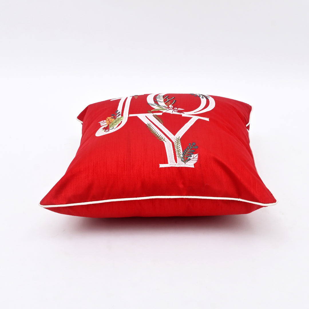 Decorative Pillow | Red Poly Dupion Pillow with Embroidery | 18x18"