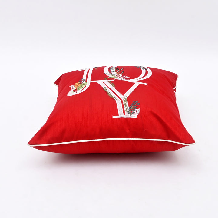 Decorative Pillow | Red Poly Dupion Pillow with Embroidery | 18x18"