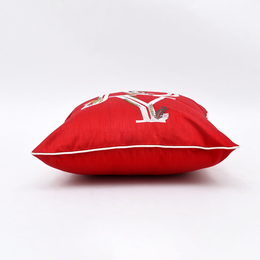 Decorative Pillow | Red Poly Dupion Pillow with Embroidery | 18x18"