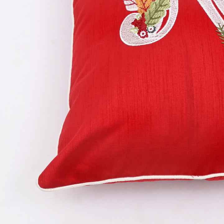 Decorative Pillow | Red Poly Dupion Pillow with Embroidery | 18x18"