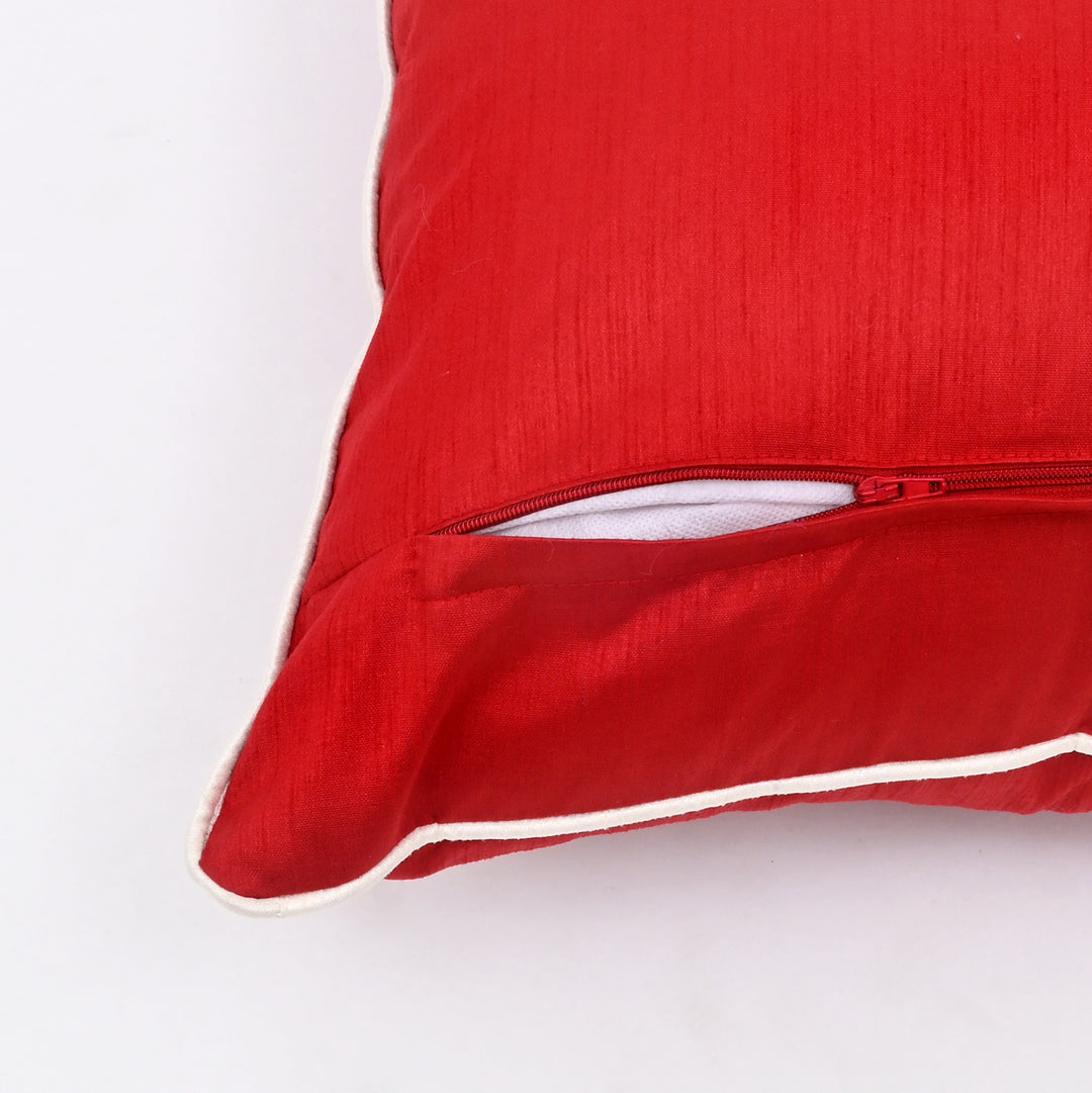 Decorative Pillow | Red Poly Dupion Pillow with Embroidery | 18x18"