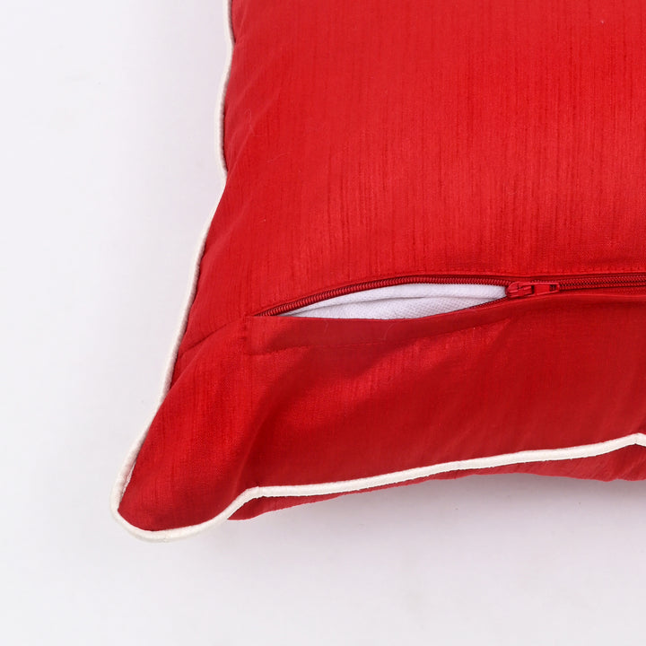 Decorative Pillow | Red Poly Dupion Pillow with Embroidery | 18x18"