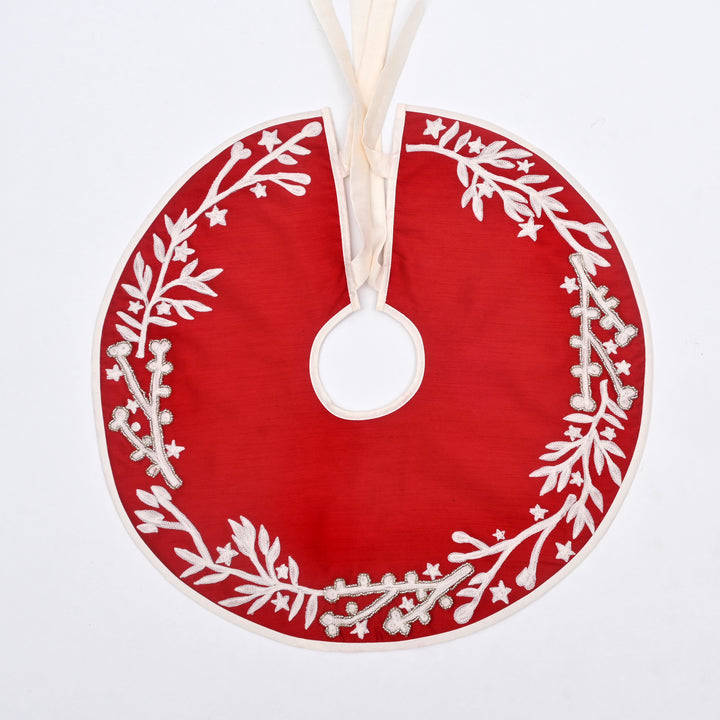 Red Beaded Christmas Tree Skirt 22 inch