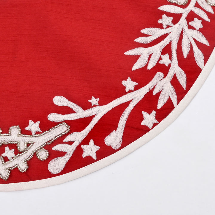 Red Beaded Christmas Tree Skirt 22 inch