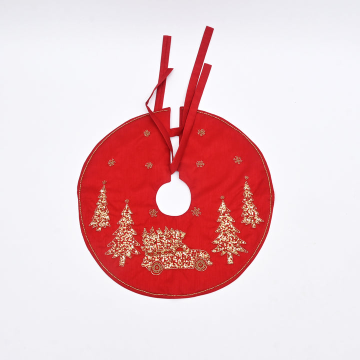 Red Beaded Christmas Tree Skirt 22"