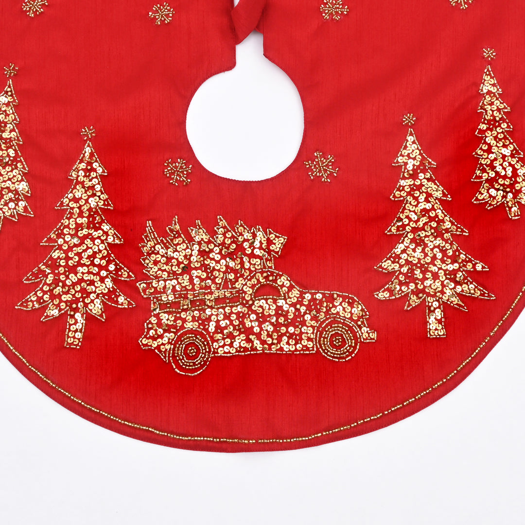 Red Beaded Christmas Tree Skirt 22"