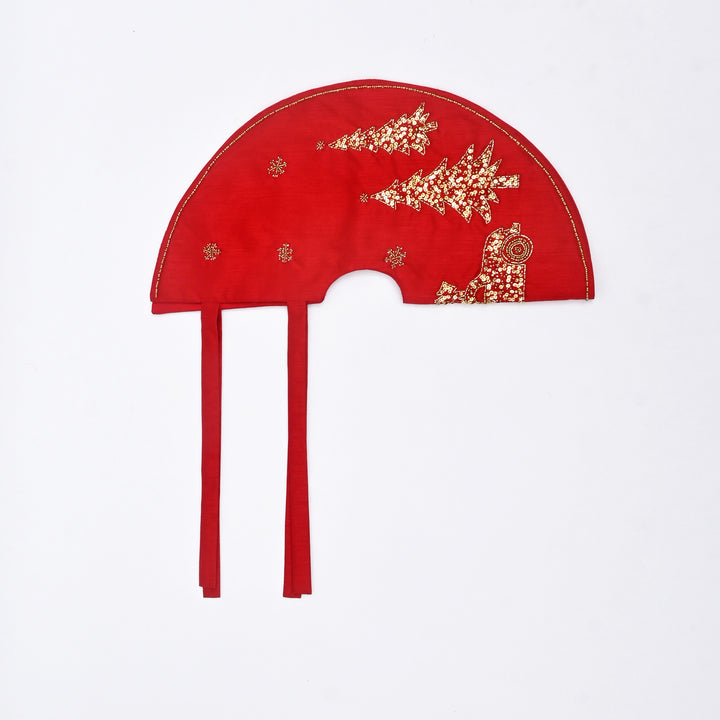 Red Beaded Christmas Tree Skirt 22"