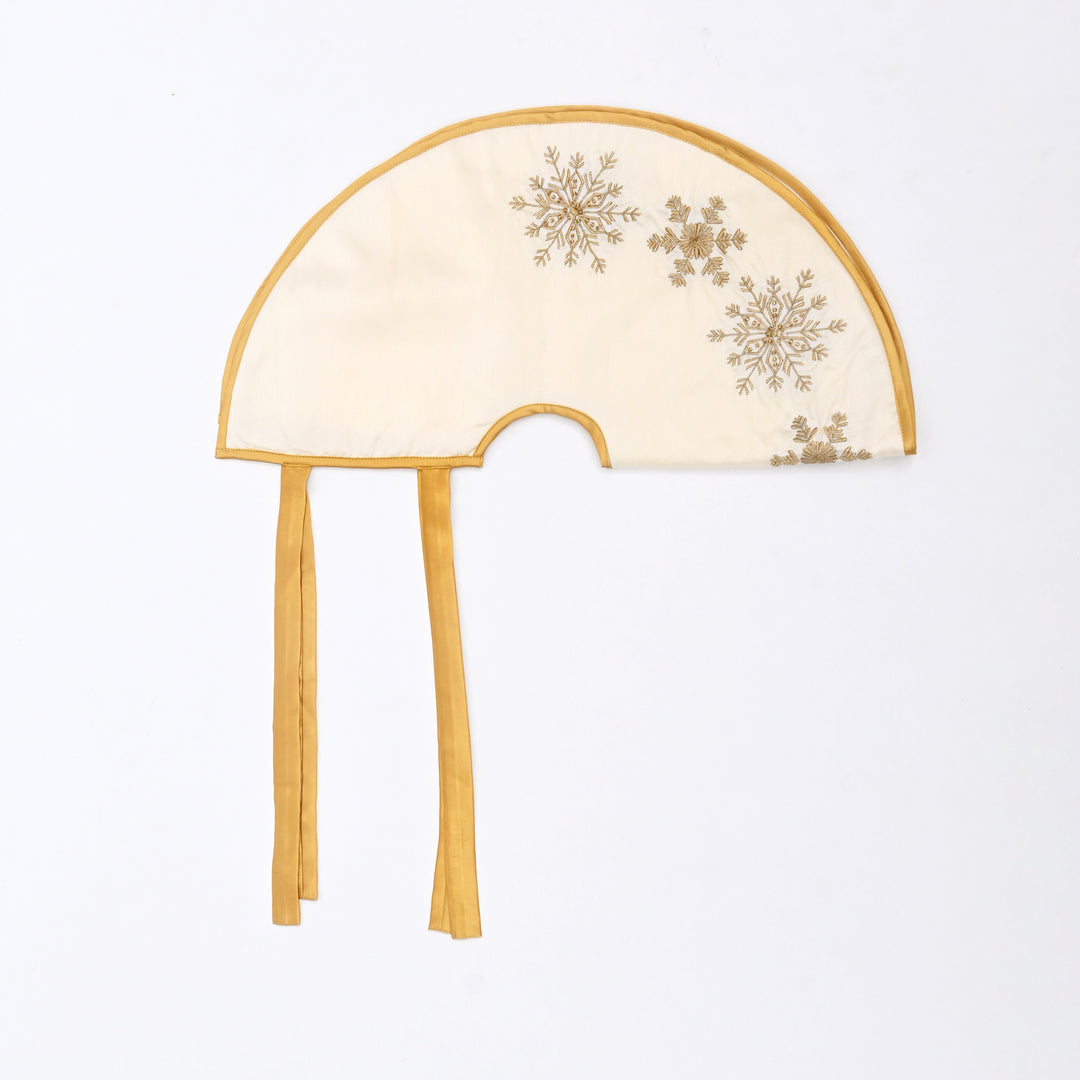 White Embroidered & Beaded Christmas Tree Skirt 22"