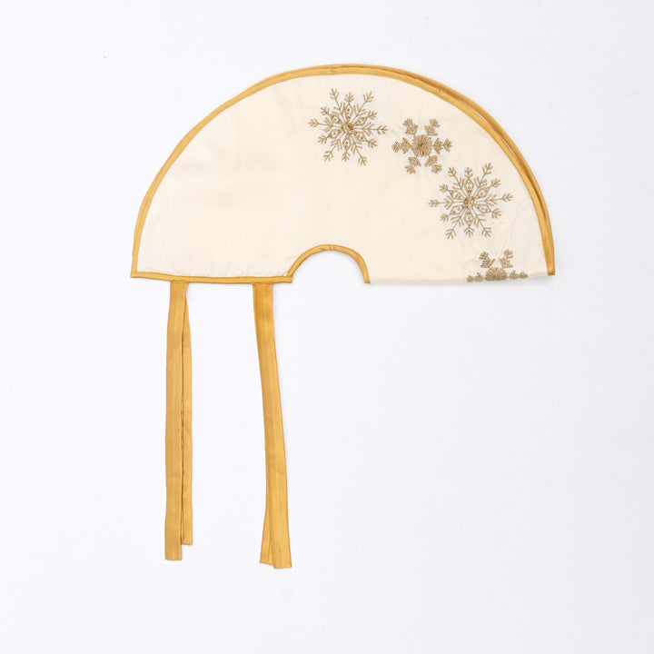 White Embroidered & Beaded Christmas Tree Skirt 22"