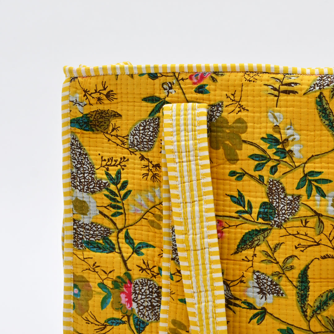 Tote Bag | Vibrant Yellow Quilted Cotton with Floral Design