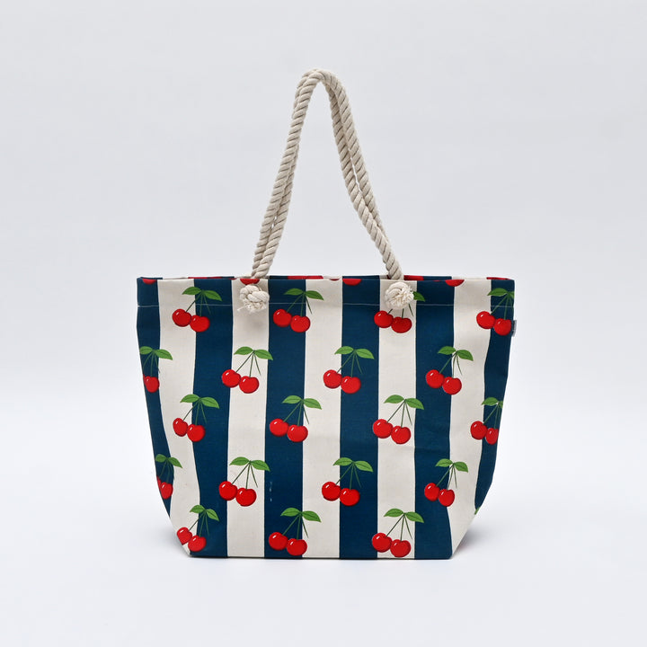 Tote Bag | Cherry-Printed Canvas Beach Bag