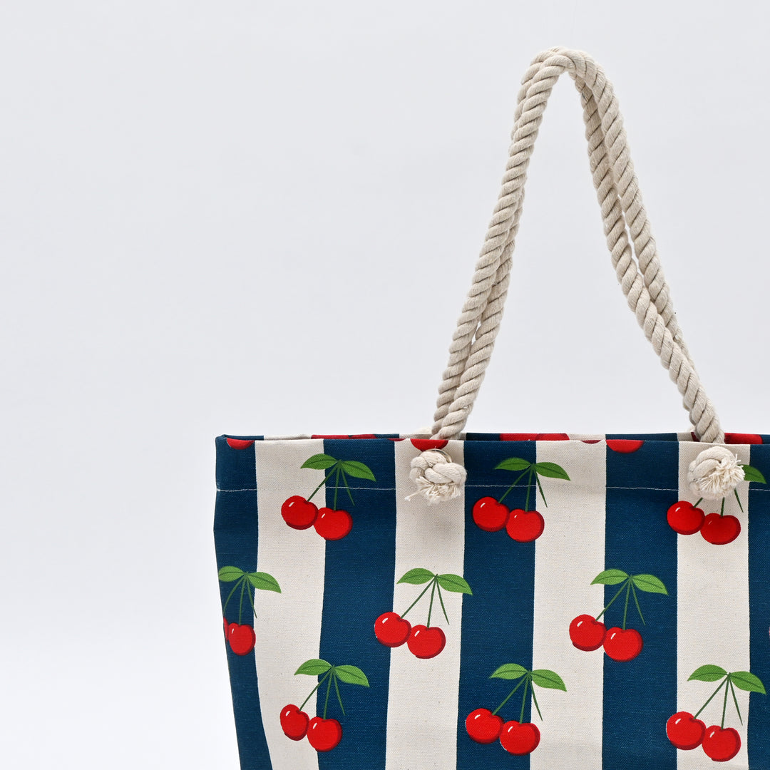 Tote Bag | Cherry-Printed Canvas Beach Bag