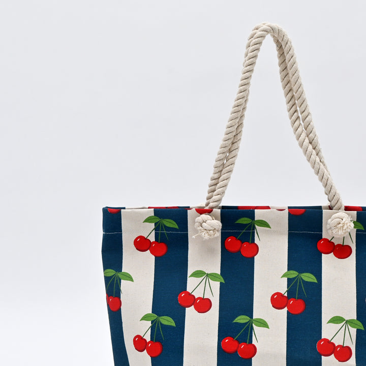 Tote Bag | Cherry-Printed Canvas Beach Bag