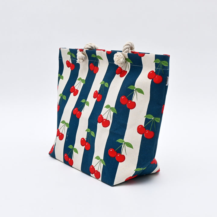 Tote Bag | Cherry-Printed Canvas Beach Bag