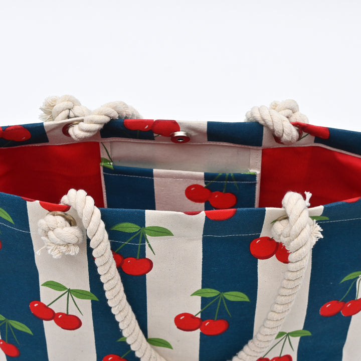 Tote Bag | Cherry-Printed Canvas Beach Bag