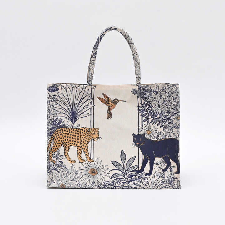 Blue Shopper Bag | Jungle Animal Canvas Carry Bag