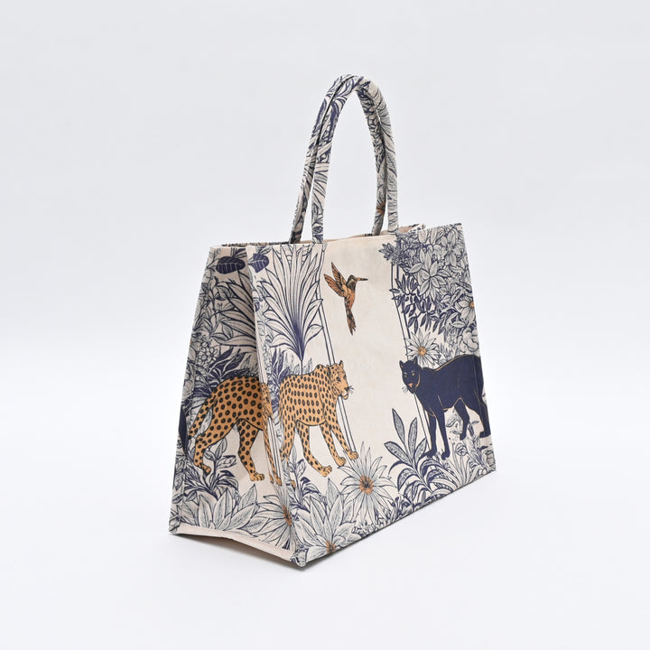 Blue Shopper Bag | Jungle Animal Canvas Carry Bag