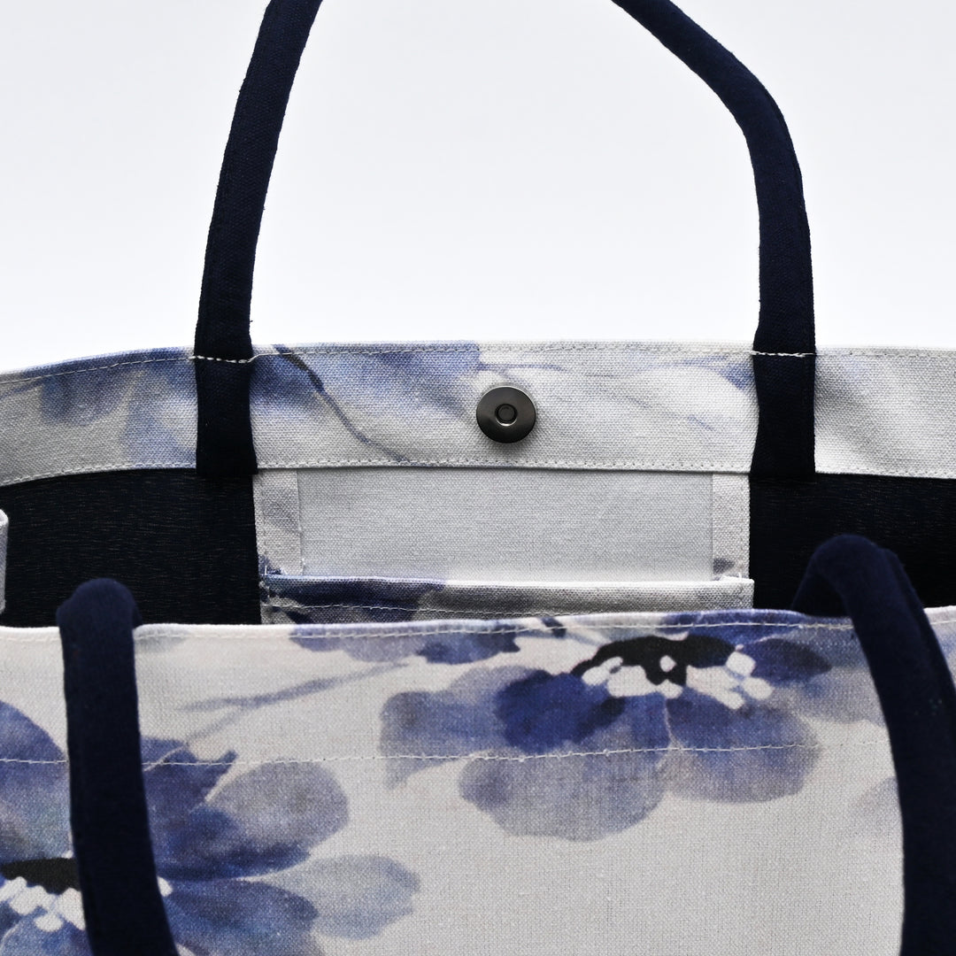 Shopper Bag | Soft Blue Floral-Printed Canvas | Solid Base