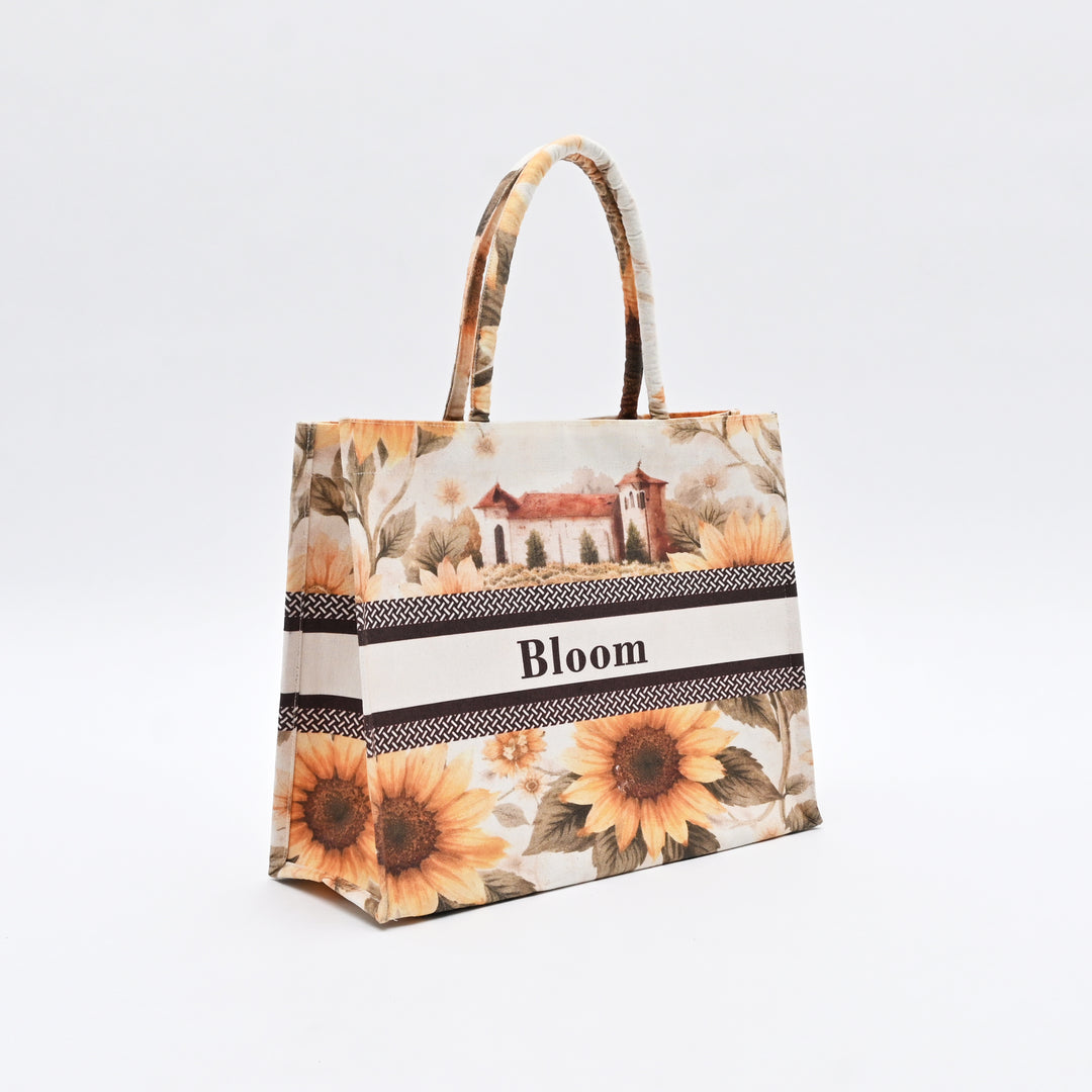 Carry Bag | Printed Canvas with Sunflower & Countryside Art
