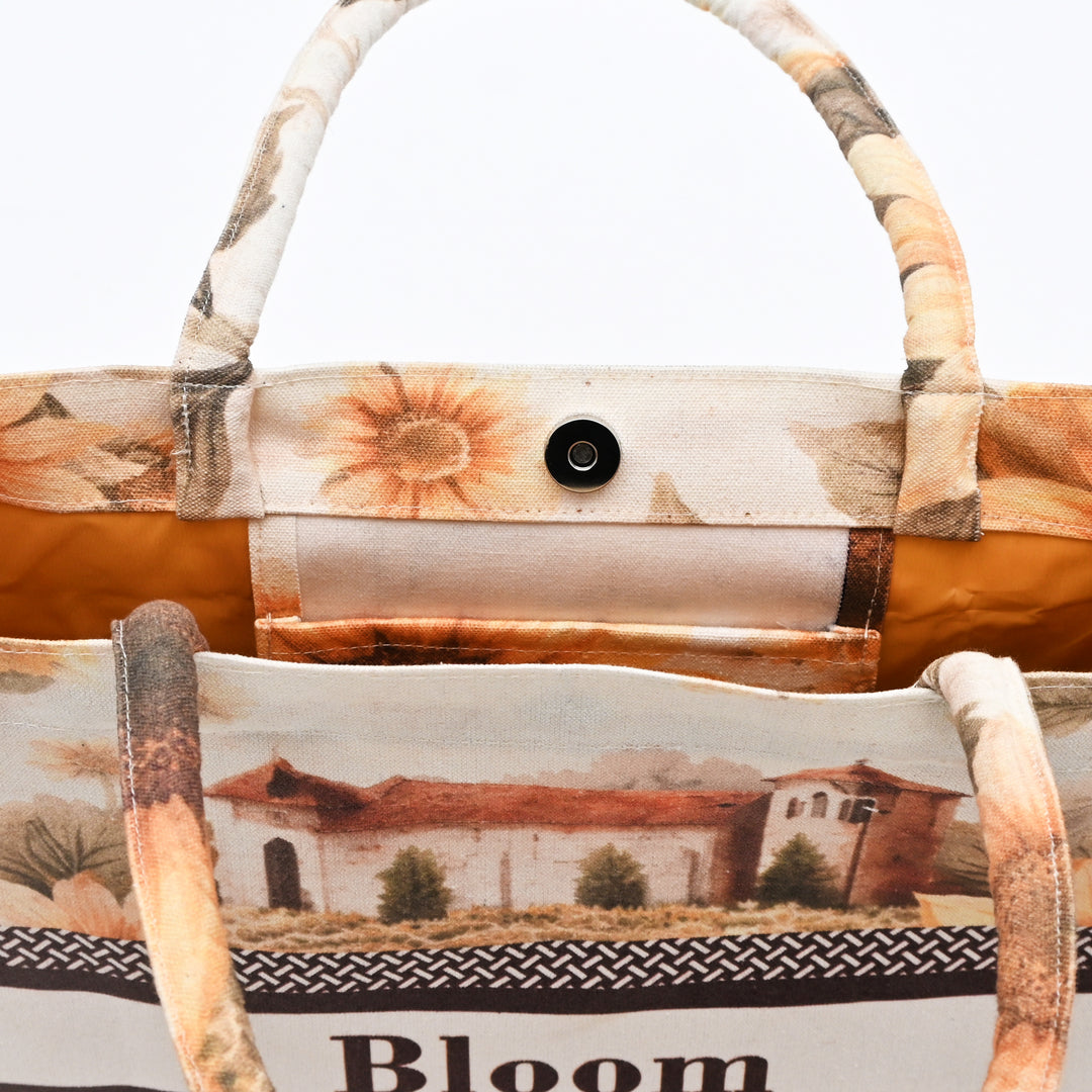 Carry Bag | Printed Canvas with Sunflower & Countryside Art