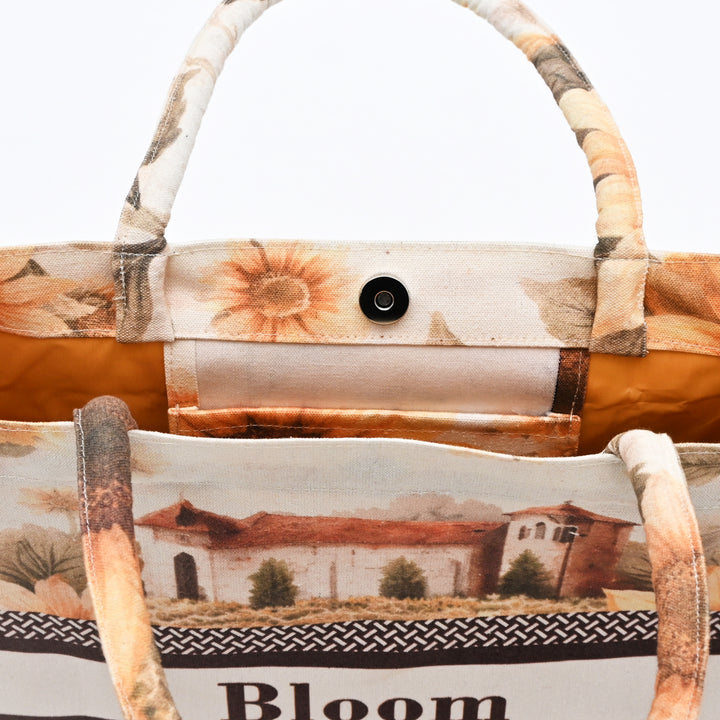 Carry Bag | Printed Canvas with Sunflower & Countryside Art