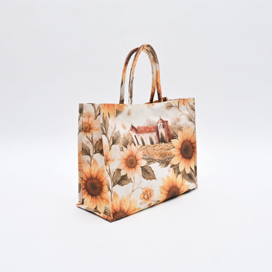 Shopper Bag | Sunflower-Printed Canvas for Shopping & Travel