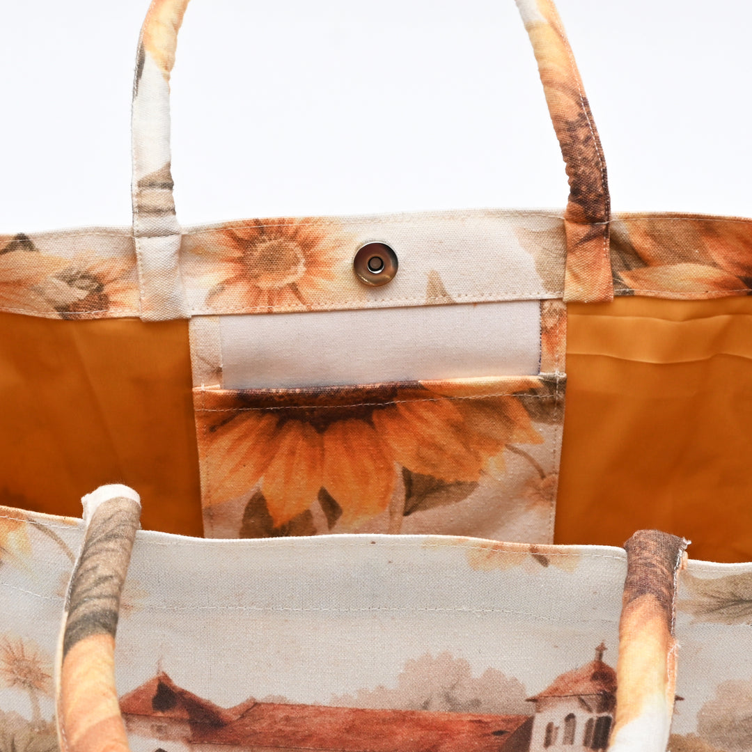 Shopper Bag | Sunflower-Printed Canvas for Shopping & Travel
