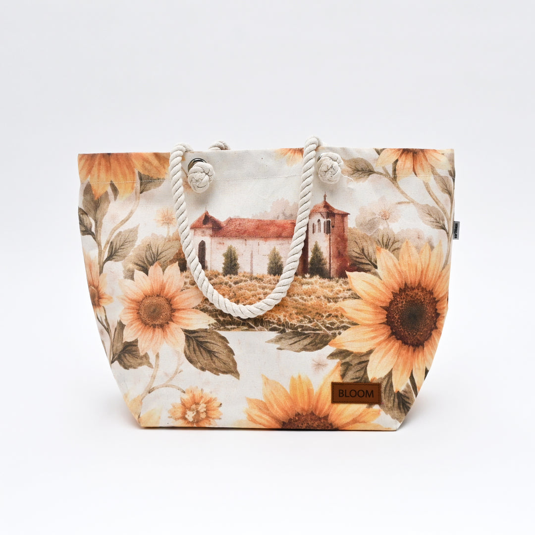 Tote Bag | Countryside-Inspired Printed Canvas Beach Bag