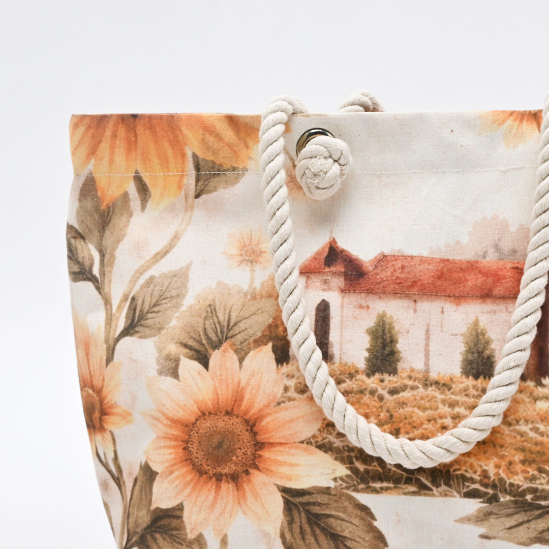 Tote Bag | Countryside-Inspired Printed Canvas Beach Bag