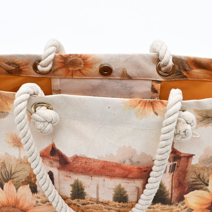 Tote Bag | Countryside-Inspired Printed Canvas Beach Bag