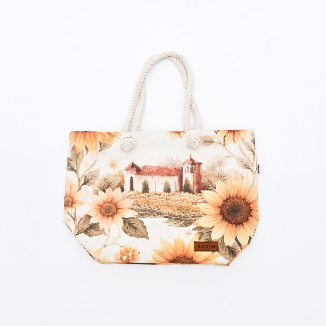 Tote Bag | Countryside-Inspired Printed Canvas Beach Bag