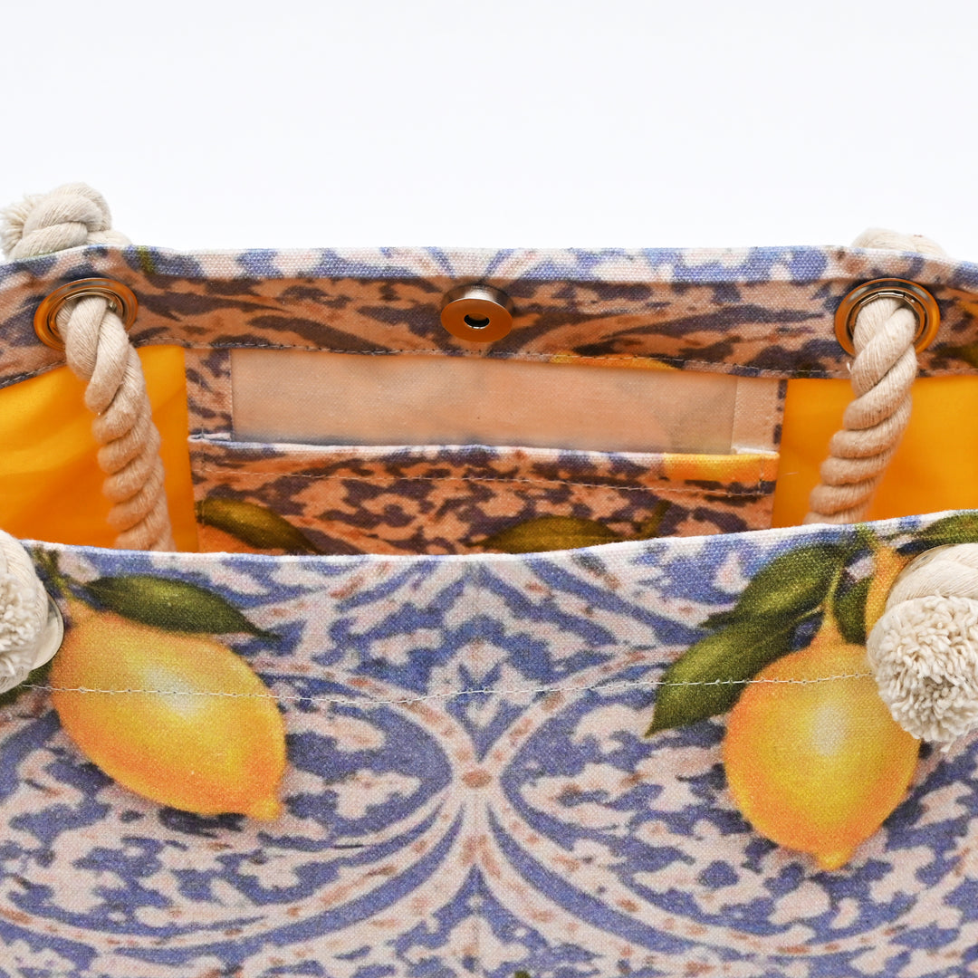 Tote Bag | Lemon-Printed Canvas Beach Bag